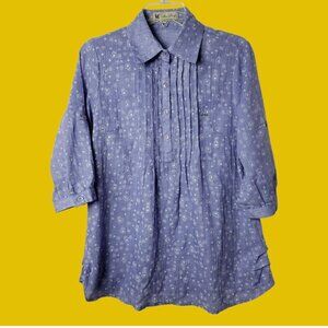 Man Jung Womens Floral Print Pleated 3/4 Sleeve Tunic Shirt Light Purple 44